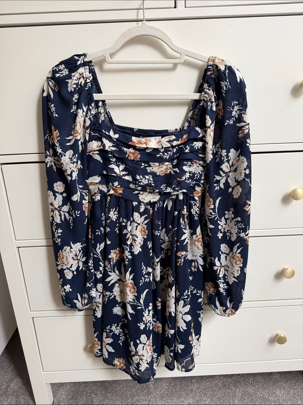 Abercrombie - Women's Navy Floral Square-Neck Mini Dress